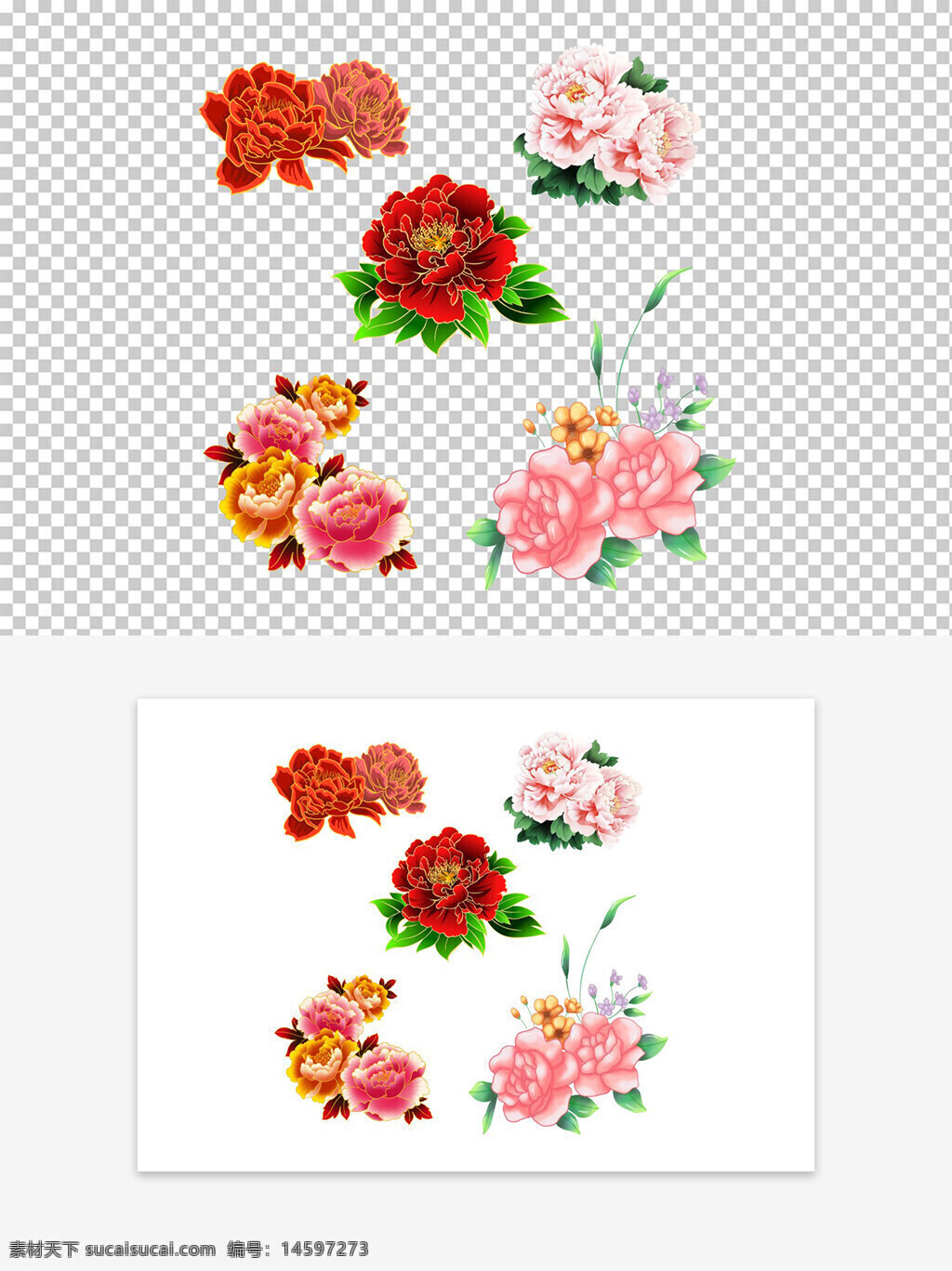 花卉 花朵 花瓣 艺术 装饰 自然 植物 粉色 红色 黄色 绿色 花束 叶子 花卉艺术 美丽 创意 牡丹