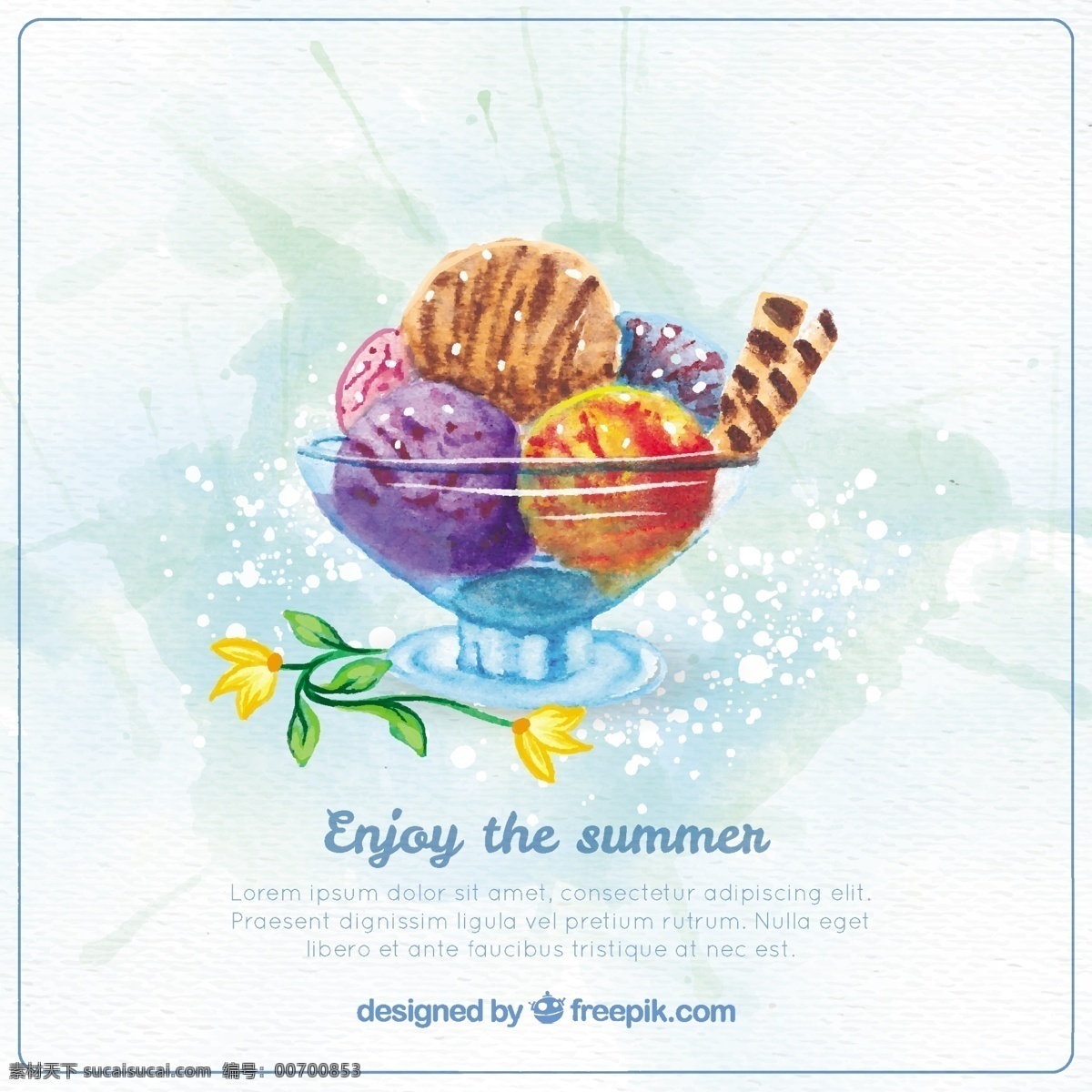 水彩画 冰淇淋杯 背景 食物 夏季 水彩背景 巧克力 冰淇淋 冰 杯 甜 甜点 奶油 吃 季节 美味 味道 冷却