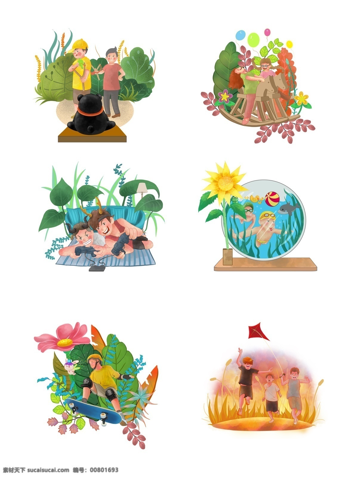 商用 手绘 插 画风 儿童 吃喝玩乐 通用 元素 合集 可商用 插画风