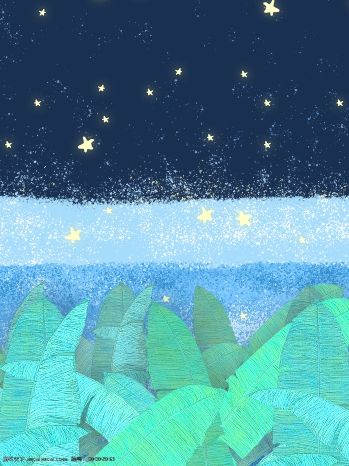 文艺 小清 新星 空下 芭蕉 绿叶 广告 背景 小清新 星空 广告背景