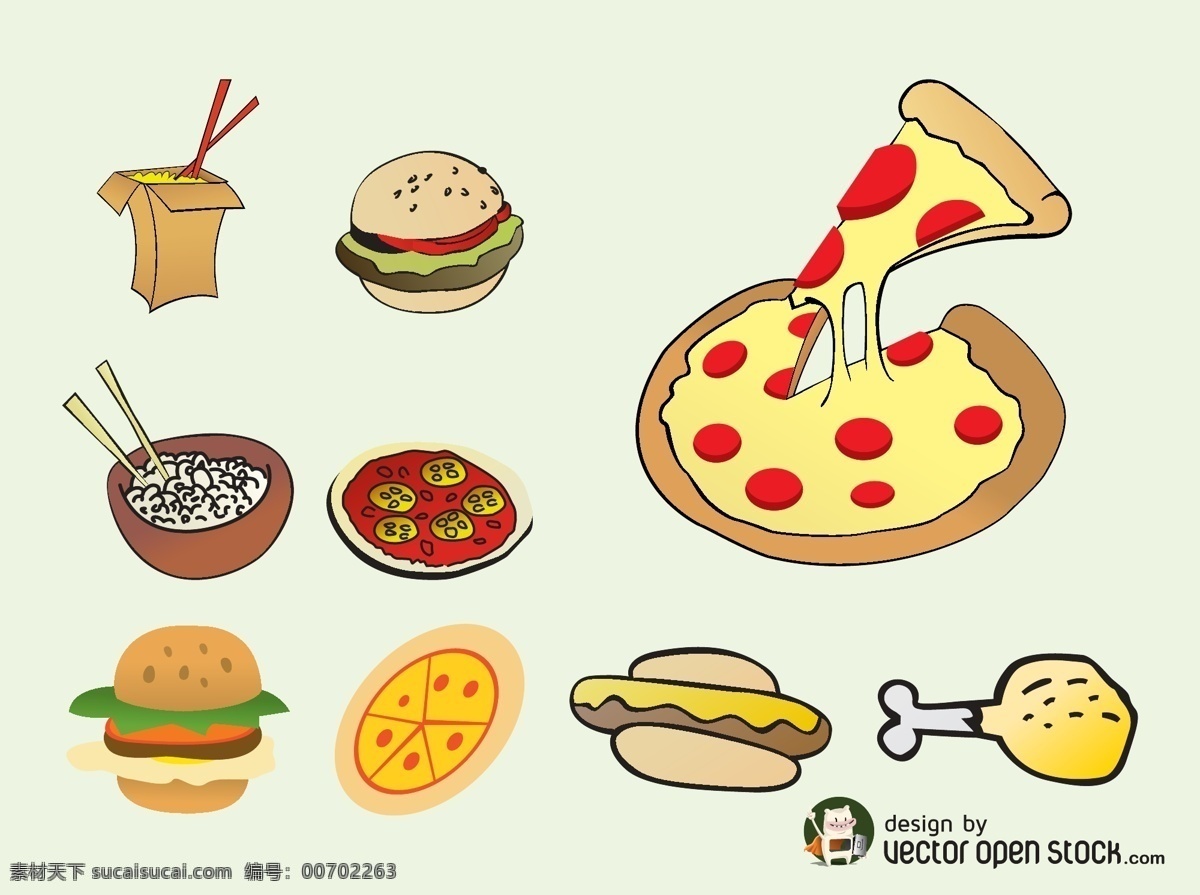 快餐 食物 插画 图标 食物图标 扁平化食物 美食 美食插画 矢量素材 美食图标 披萨 汉堡 面条 鸡腿 热狗