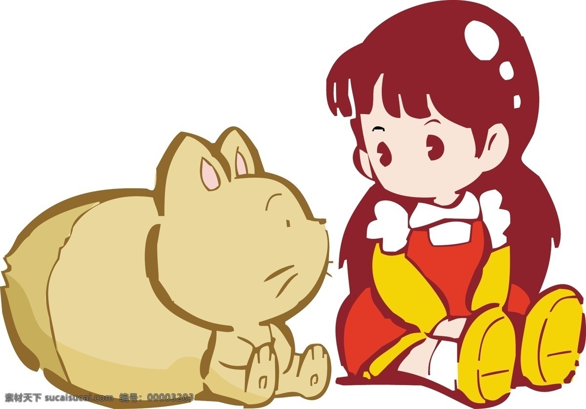 狸猫 做 朋友 小女孩 插画 卡通 可爱 矢量