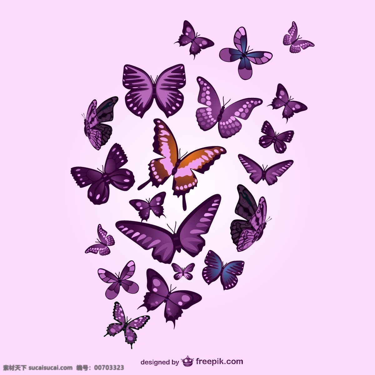 紫色 蝴蝶 粉红色 背景 夏天 自然 模板 春天 图形 布局 平面设计 色彩 装饰 元素 粉红色背景 丰富多彩 设计元素 粉色