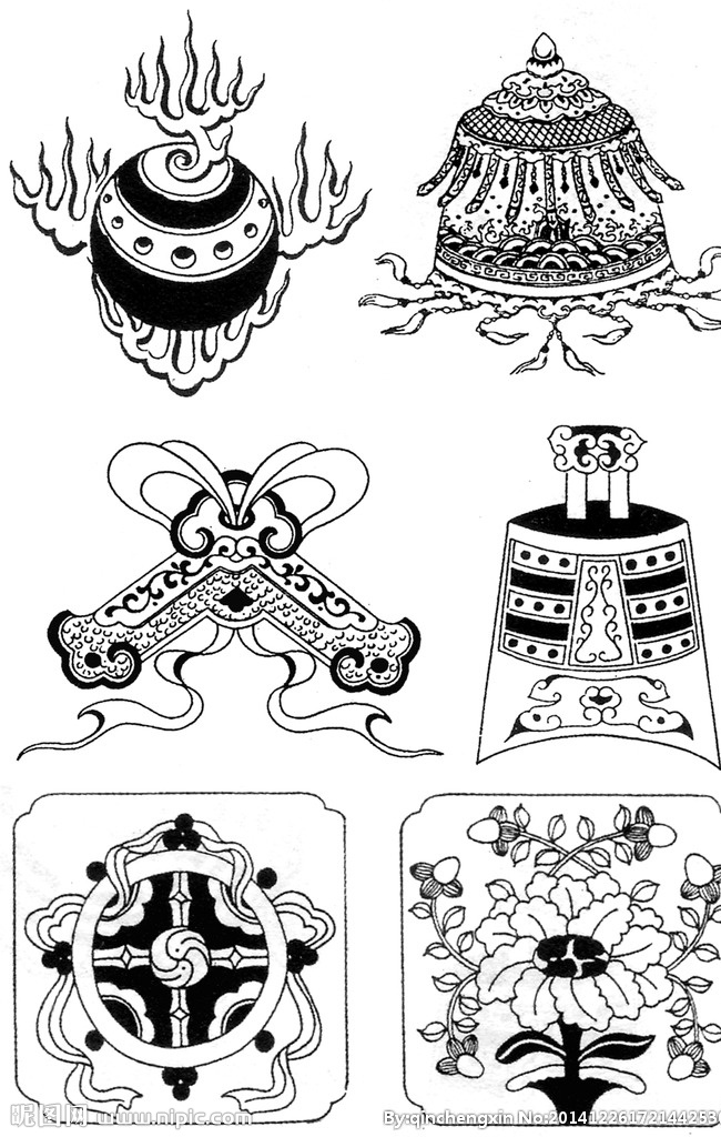 中国传统纹样 花纹 线稿 吉祥 乐器线稿 文化艺术 传统文化