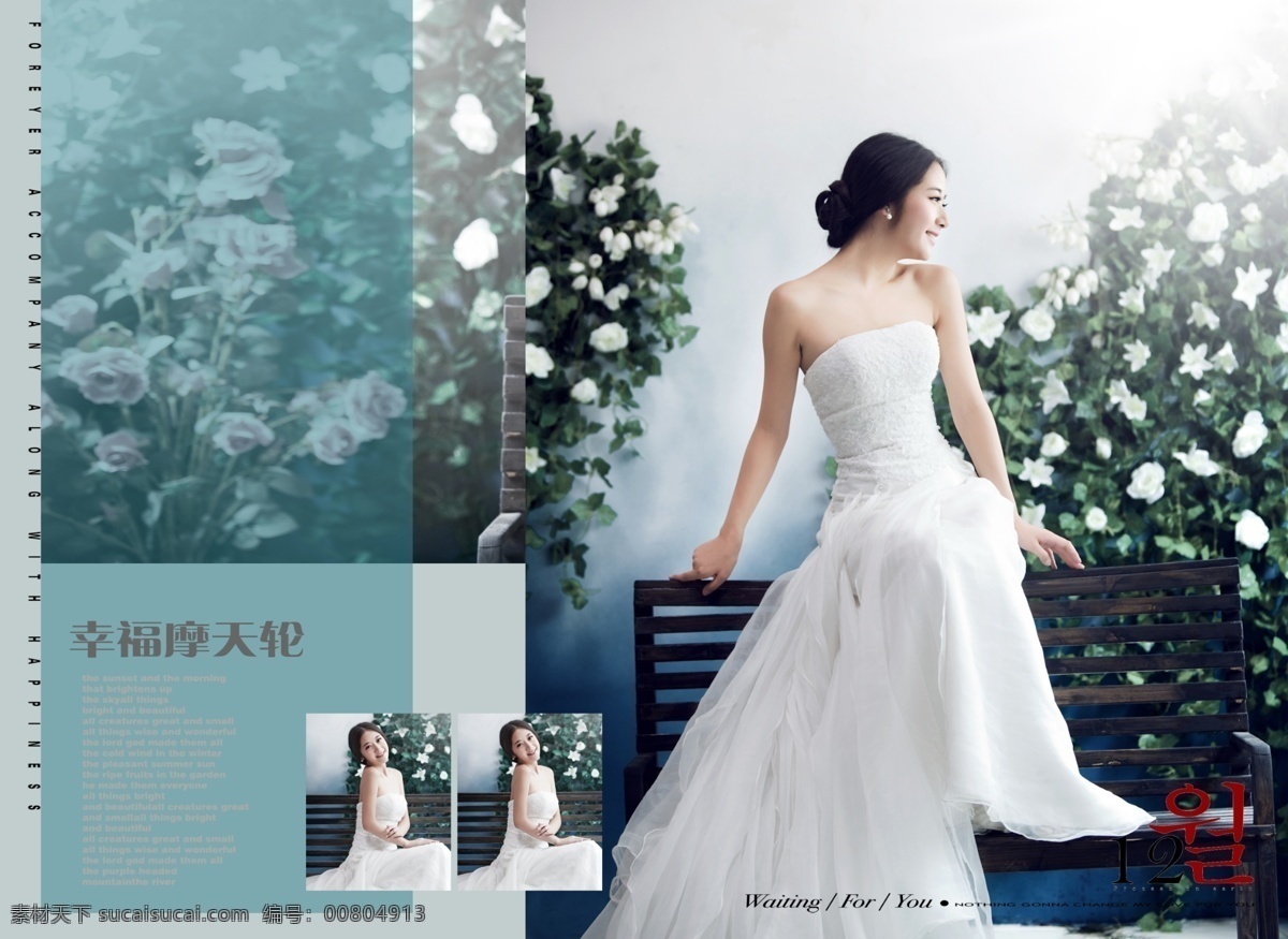 韩式 婚纱 模板 花 绿叶 灰色