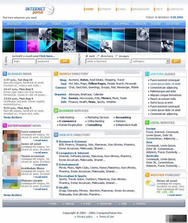 综合 信息 聚合 门户 网页模板 方格 欧美风格 综合信息 蓝色色调 网页素材