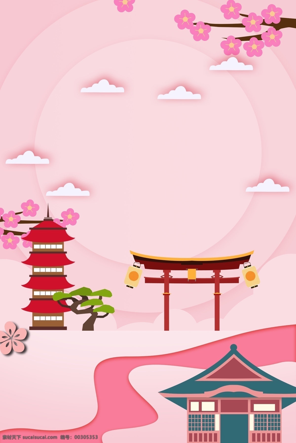 日本 日 系 樱花 背景 海报 日系 神社 花朵 旅游 旅行 日本旅行