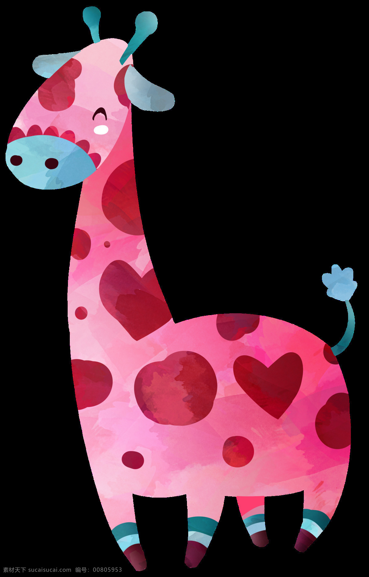 手绘 可爱 的卡 通 动物 透明 粉红色 爱心 小短腿 开心 装饰图案 免扣素材 蓝色