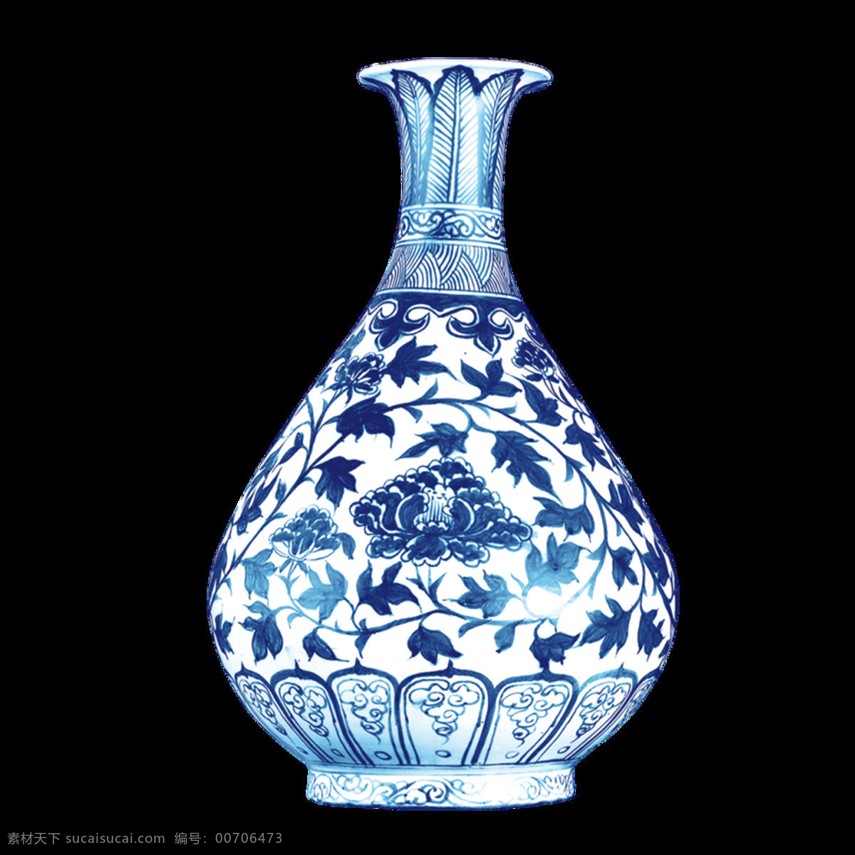 蓝色花瓶元素 水墨 蓝色 花纹 花瓶 古董