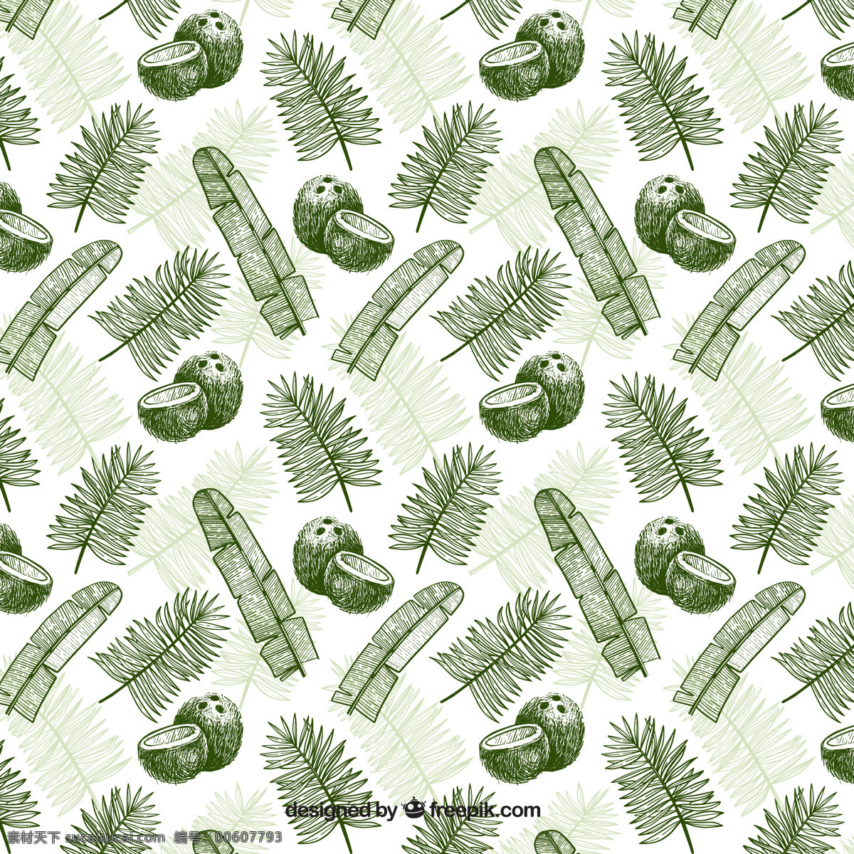 椰子 棕榈 叶 手工 制作 图案 背景 树 手 夏天 自然 手绘 水果 树叶 热带 植物 装饰 棕榈树 无缝图案 环境 自然背景