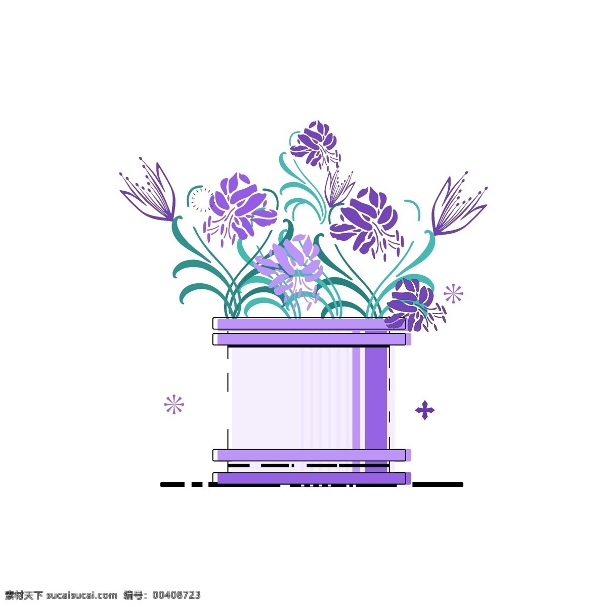 手绘 小 清新 花卉 盆栽 元素 小清新 紫色 插画 花 矢量 配图 插花