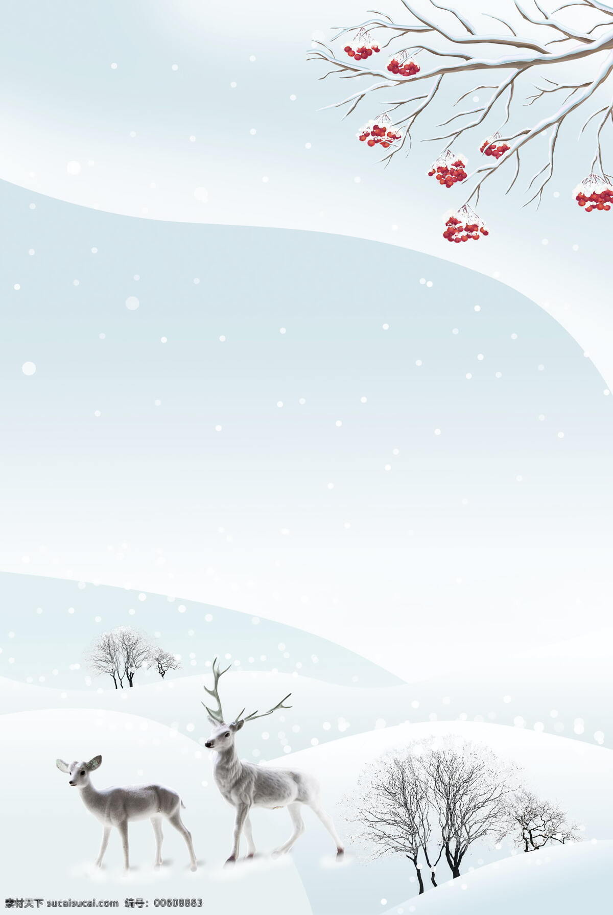 浪漫 冬季 小鹿 背景 唯美 雪峰 动物 鹿角 海报 广告