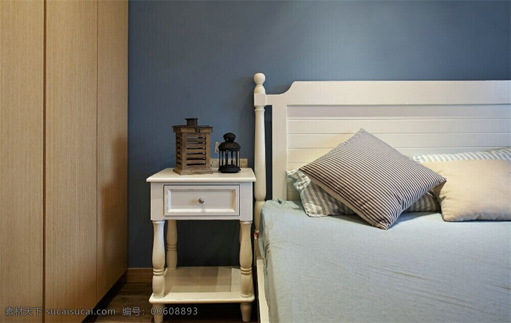 现代 清雅 卧室 白色 床头柜 室内装修 效果图 白色柜子 卧室装修 木地板 浅色床品