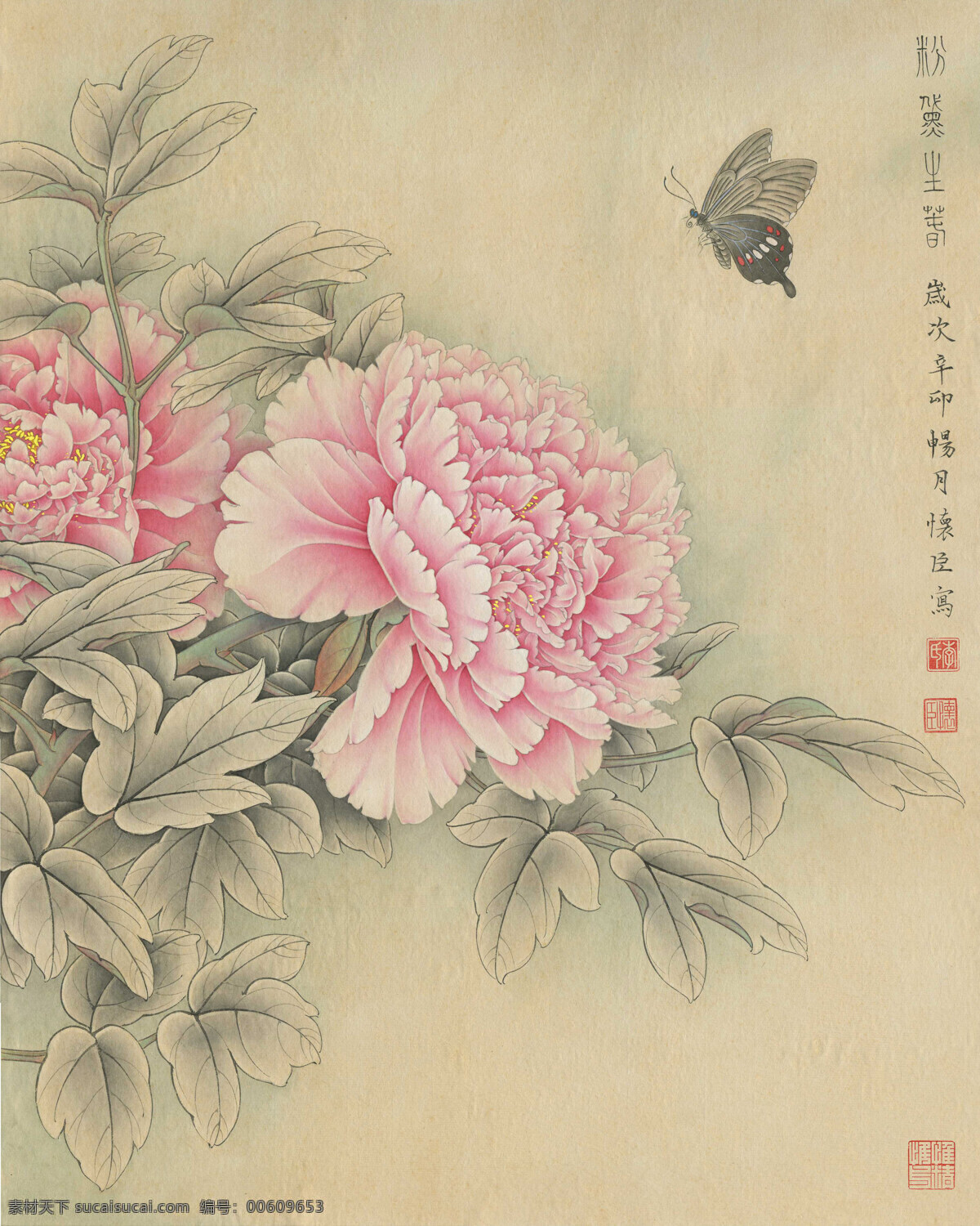 赵粉 工笔牡丹 牡丹花 国画牡丹 水墨牡丹 牡丹挂画 牡丹墙纸 古画 国画 文化艺术 绘画书法