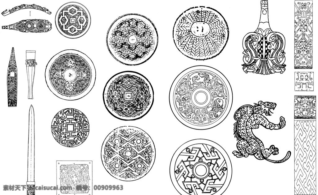 春秋战国 图 纹样 集合 图纹 纹样集合 传统纹样 图腾文化 印章 虎符 瓦片 设计部分 底纹边框 背景底纹