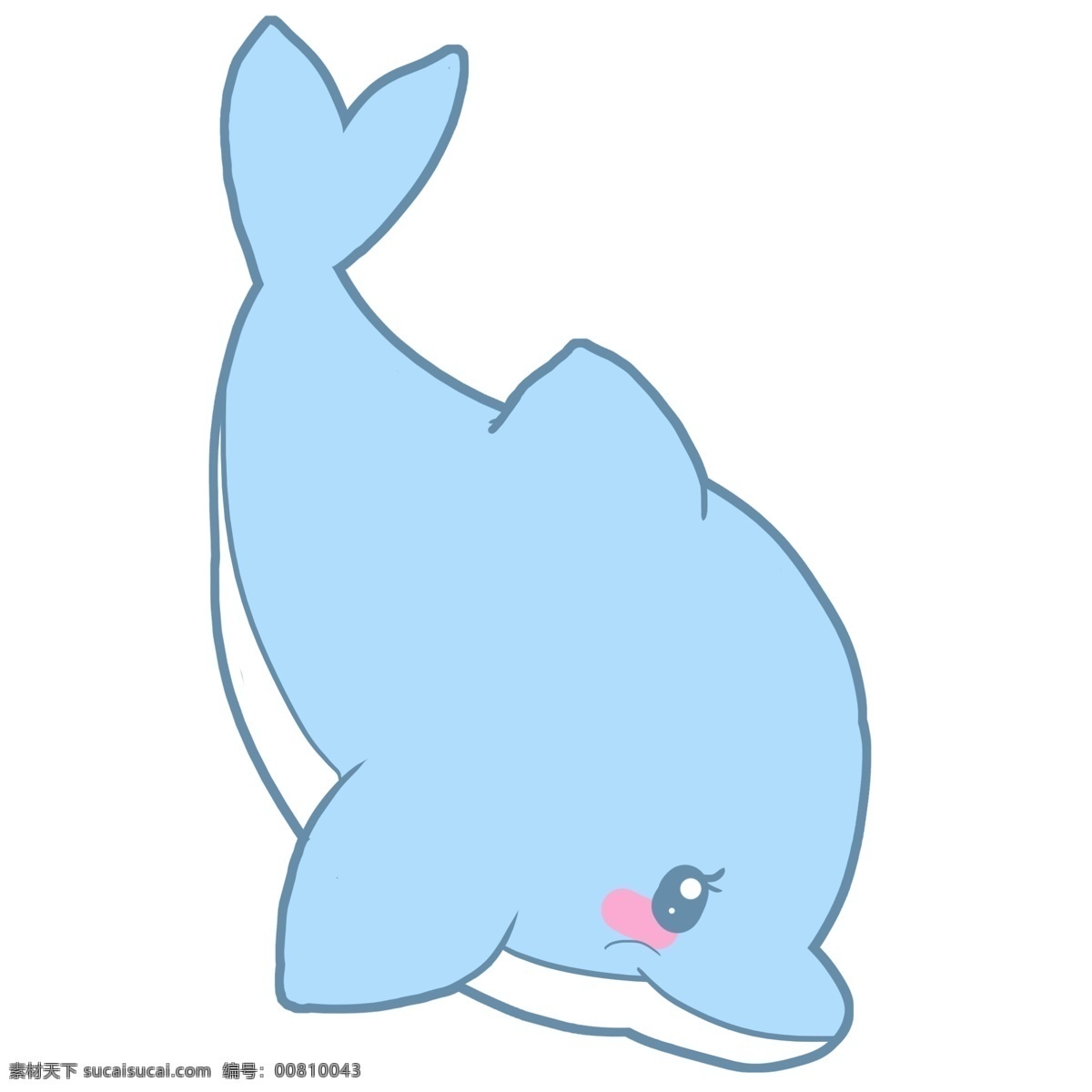 淘气小海豚 手绘动物 海洋生物 蓝色海豚