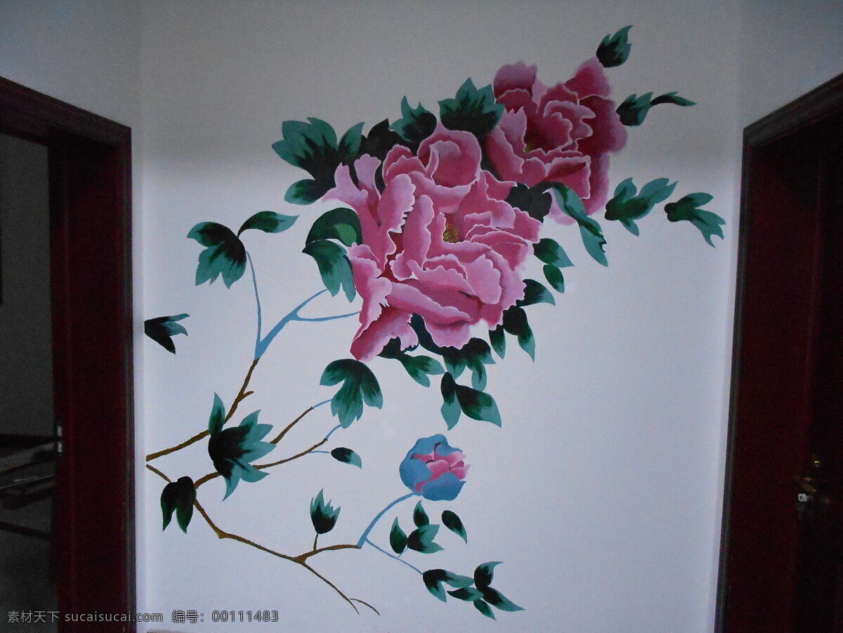手绘墙玫瑰 美术绘画 文化艺术
