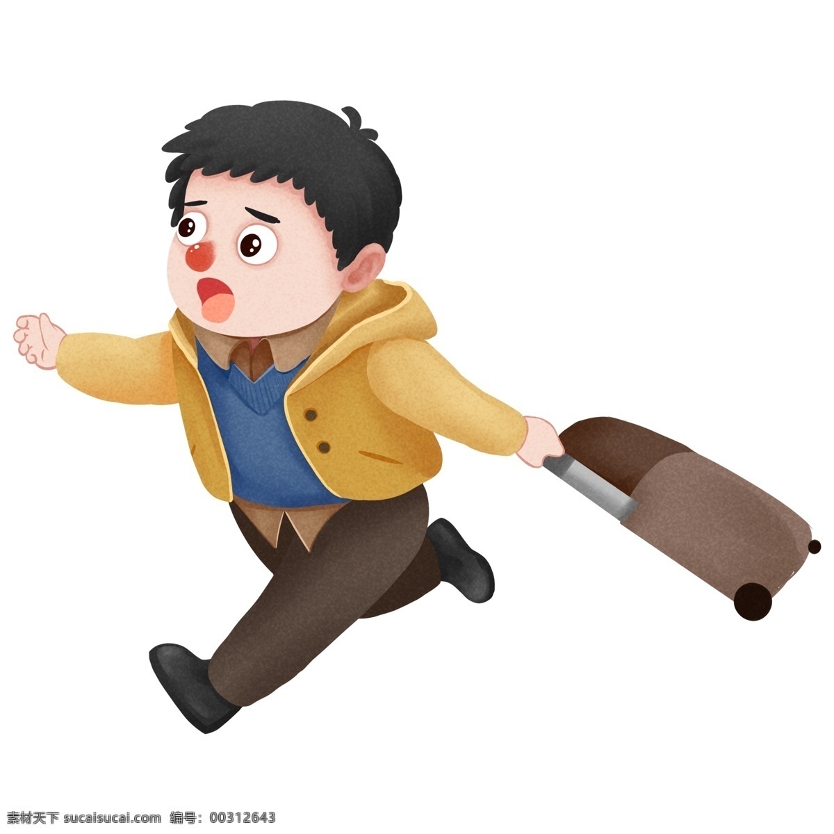 手绘 走火 车 男孩 png元素 免抠元素 人物 透明元素 手绘元素 行李