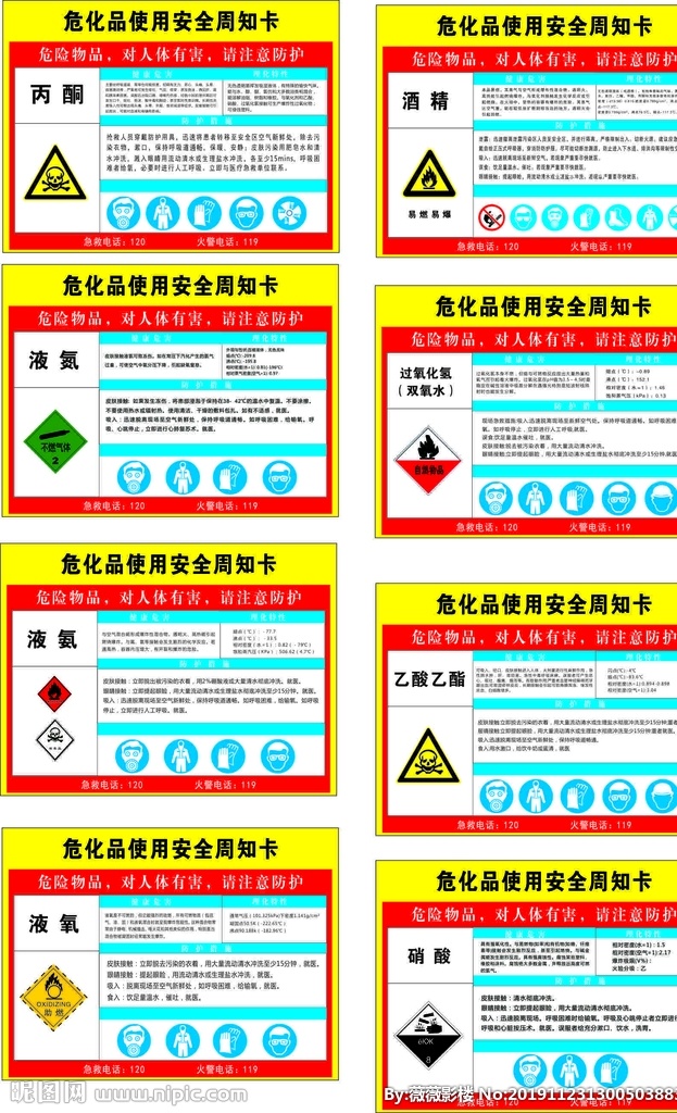 安全周知卡 未转曲 液 氨 过氧化氢 双氧水 丙酮 乙酸乙酯 酒精 液氧 液氮 硝酸