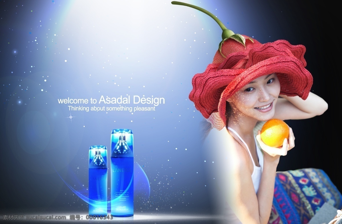 美女 化妆品 广告 分层 创意设计 光效 光照 韩国素材 花朵 蓝色 美容产品 戴 红色 帽子 护肤产品 星光 紫色 psd源文件