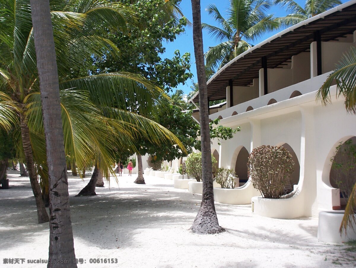 碧海 国外旅游 海岸 海岛 海滩 蓝天 旅游摄影 绿色 椰林建筑 椰林 树木 沙滩 热带 马尔代夫 自然风光 psd源文件
