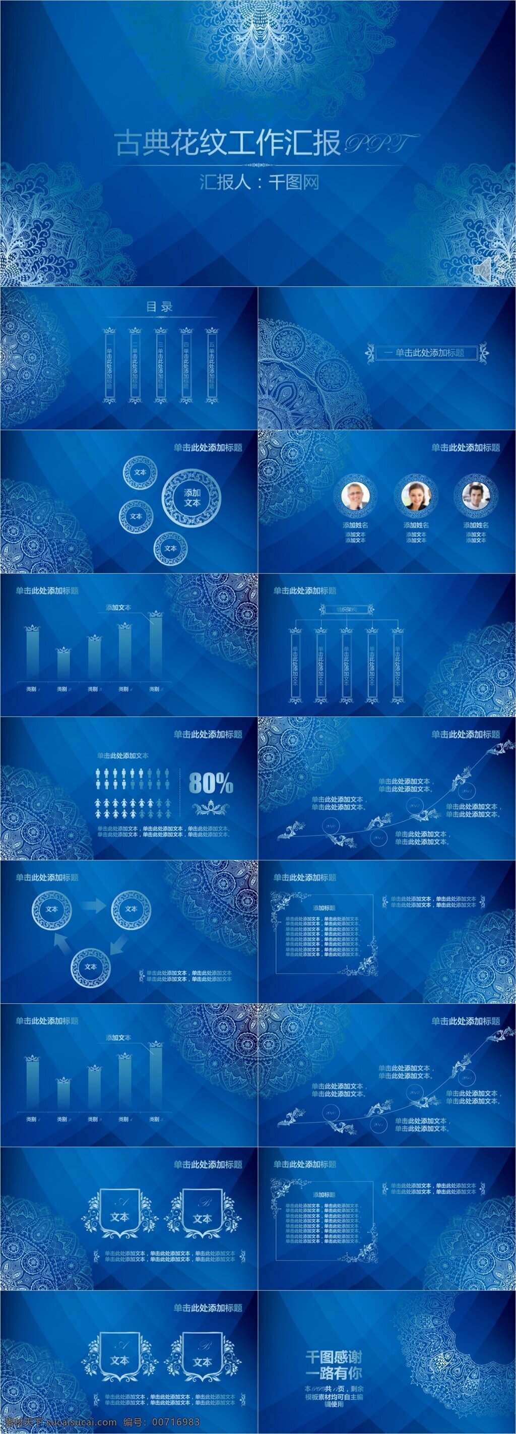 古典 花纹 蓝色 高端 工作 汇报 模板 古典花纹 ppt模板 总结ppt 商务 总结 计划ppt 汇报ppt 年终 报告ppt