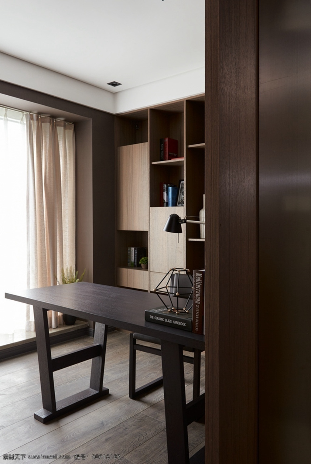 中式 雅致 客厅 木制 展示 书架 室内装修 效果图 客厅装修 木地板 木制书架 深色书桌