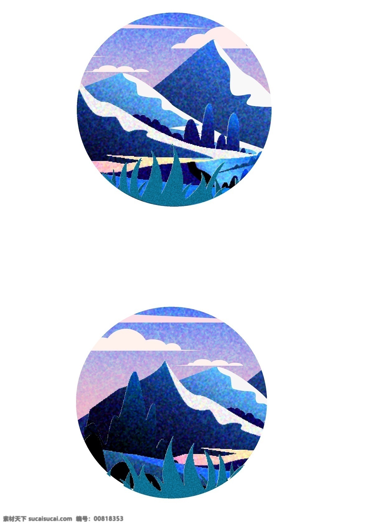 原创 雪山 插画 元素 冬季 渐变素材 抽象