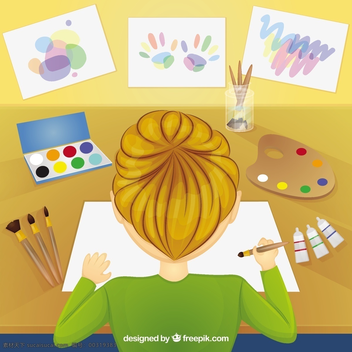 女孩画水彩画 水彩画 油漆 刷子 颜色 油漆刷 中风 画笔 调色板 想象 色彩 水彩 彩色 白色