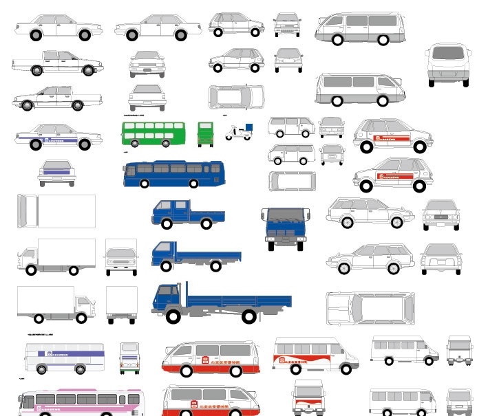 vi 全 矢量 模板 源文件 交通 中巴 微型轿车 客车 轿车 车辆 依维坷中巴车 业务面包车 廂式货车 商务客车 摩托车 大客车 双 曾 巴士 吉普车 大小货车 vi设计