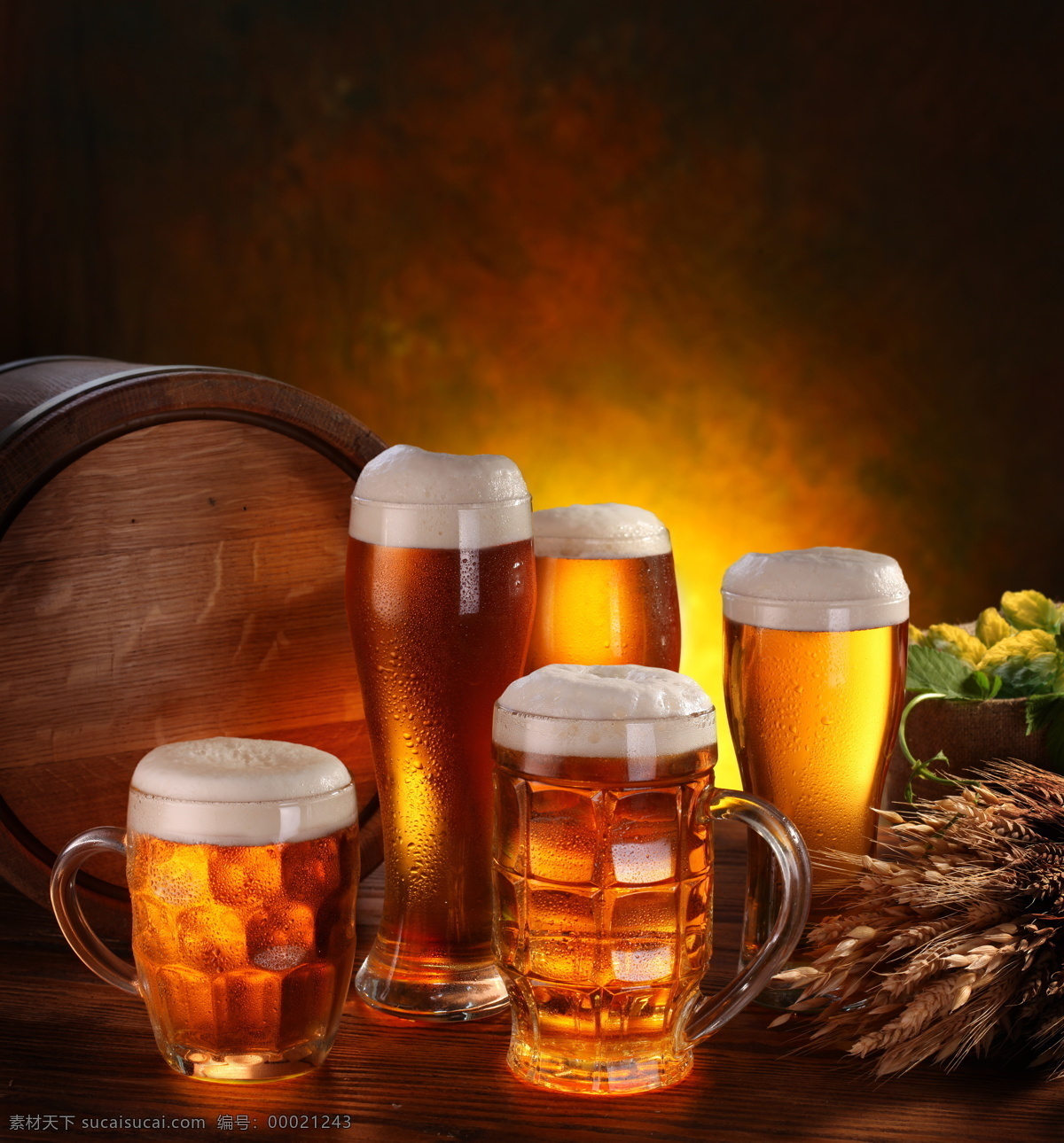 麦穗 啤酒花 啤酒 玻璃酒杯 啤酒杯子 酒瓶 酒桶 木桶 酒类图片 餐饮美食