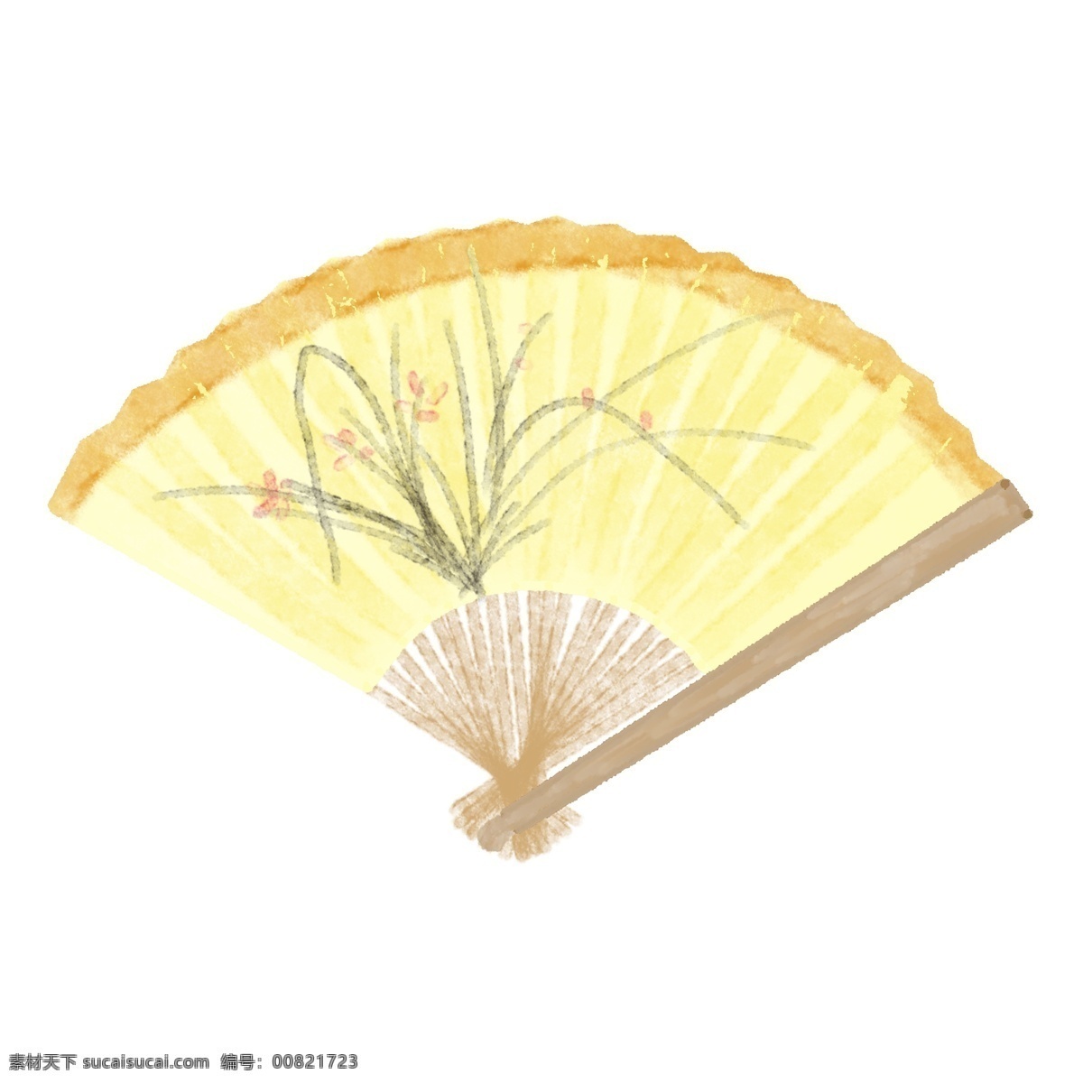 中国 风 扇子 手绘 插画 中国风 中国风的扇子 黄色 兰花 兰草 可爱 美丽 文雅 中国特色