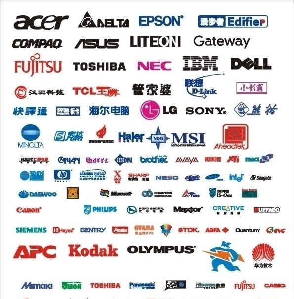 电脑 电子行业 logo 标志 ibm acer hp compaq delta asus nec dell toshiba leteon fujitsu samsung epson gateway tcl lg daewoo sharp canon philips siemens 华为 panasonic hisense casio kodak sanyo nikon 企业 标识标志图标 矢量