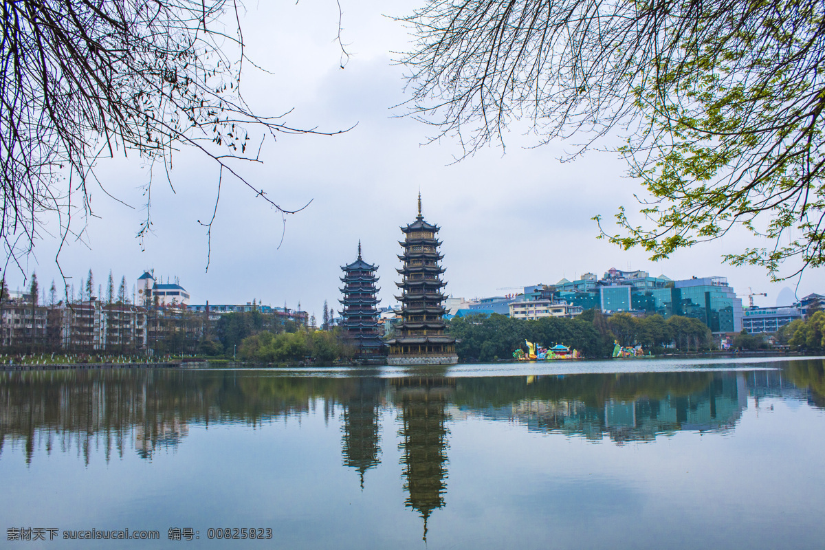 桂林 旅游景点 日月 塔 日月塔 古典 塔楼 复古 古风 旅游 景点 风景 风光 商用
