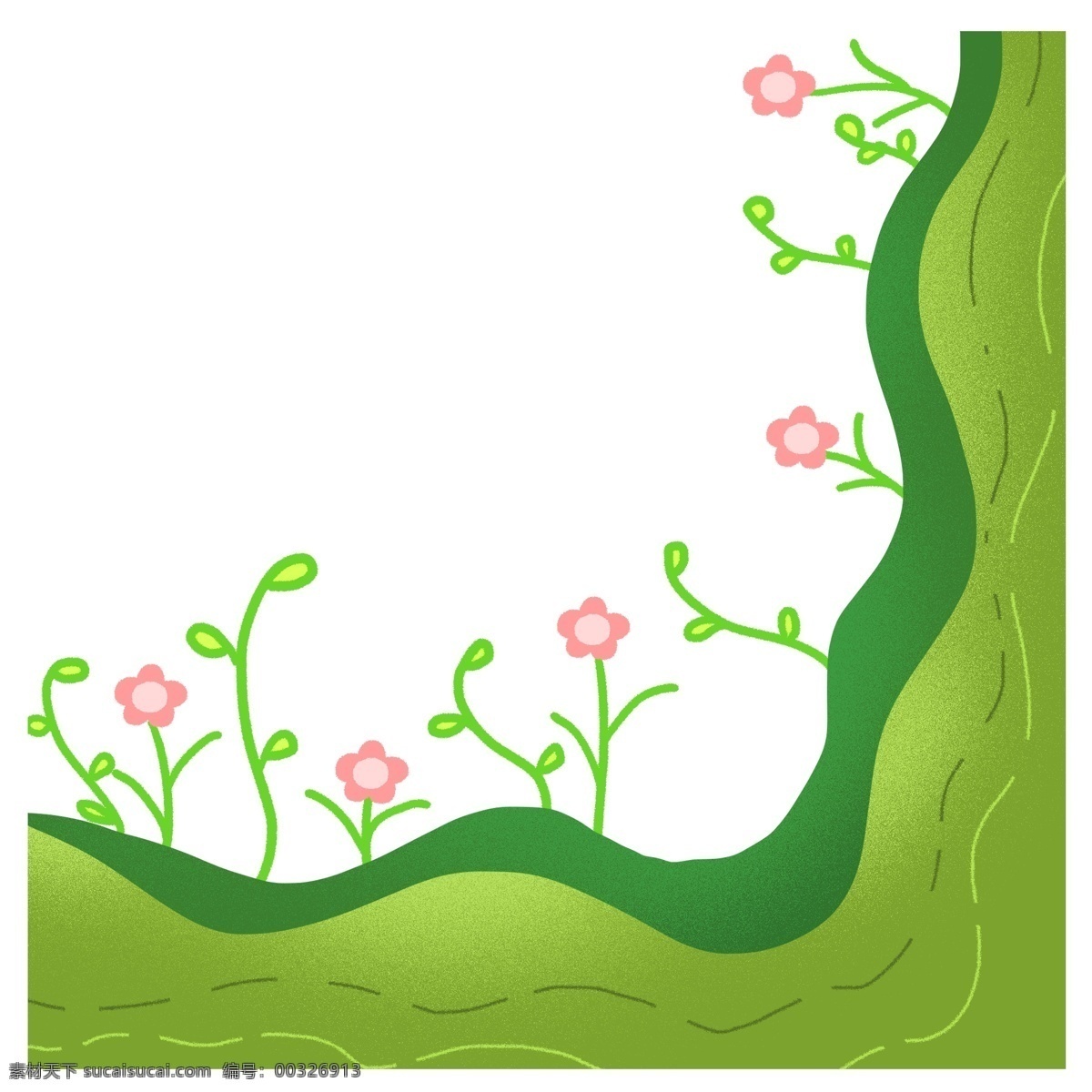 春天 边框 草地 免 抠 花朵 盛开 草丛 原创手绘 卡通 绿色 植物 生机勃勃 可爱 简约 粉红色