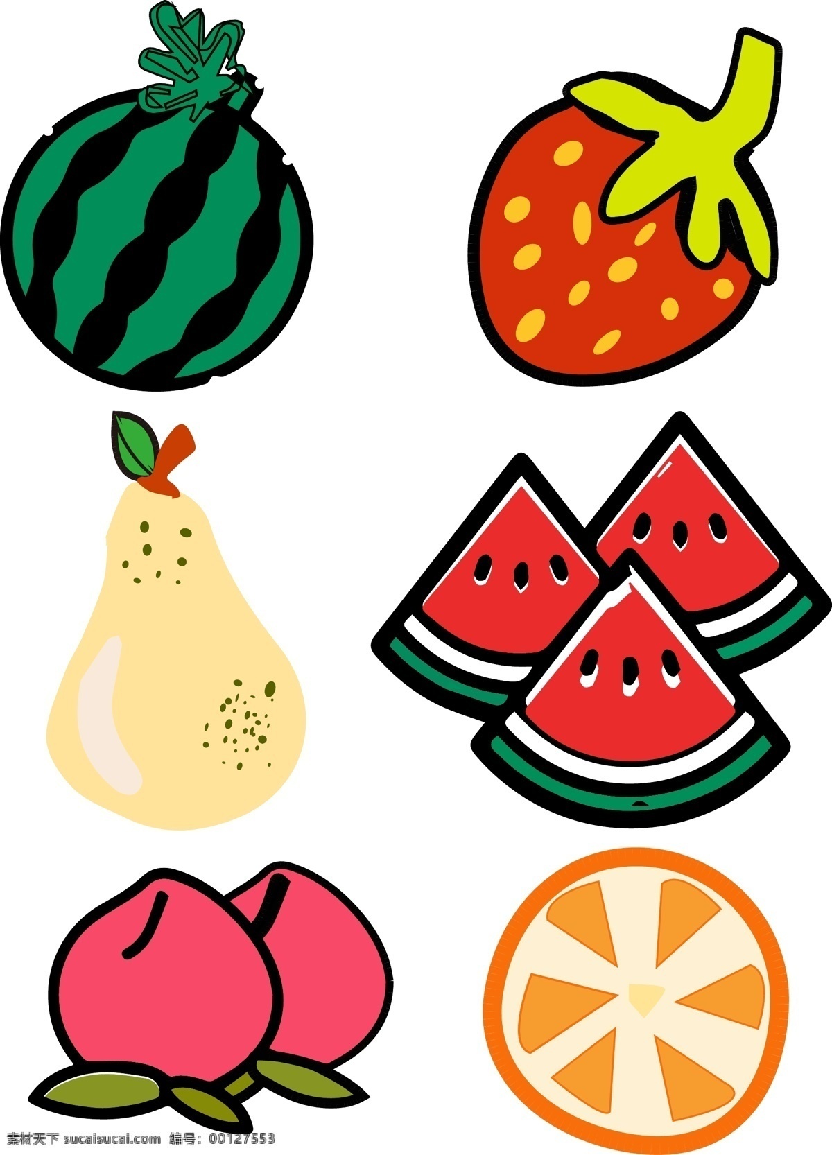 各种 水果 套 图 模板 商用 可爱 萌 卡通 西瓜 桃子