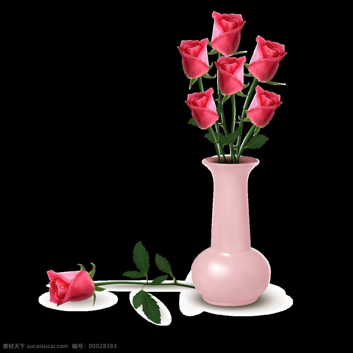 粉色 花瓶 玫瑰 元素 装饰