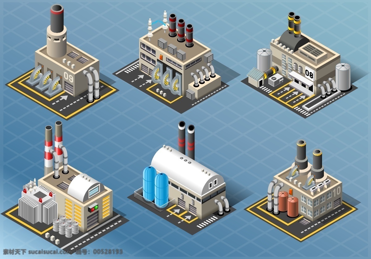 工厂模型 建筑工地 工业生产 电网 工厂 工地 石油 电站 现代工业 现代科技 矢量