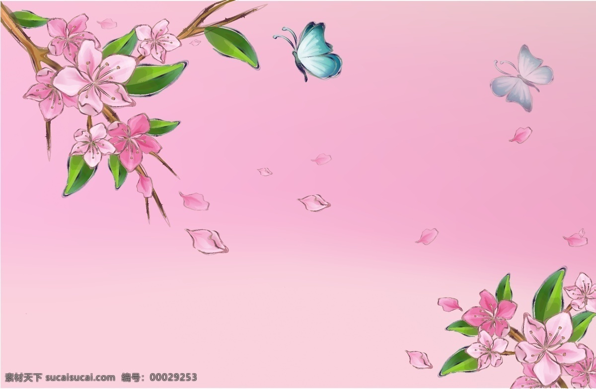花枝蝴蝶 蓝色蝴蝶 花枝 桃花 山桃花 花瓣 樱花 蝴蝶 花卉插画 插图 花边 花卉边框 花框 植物花卉 花卉贴纸 花卉印花 情人节海报 卡通设计 爱情 鲜花 love 卡通背景 卡通 卡通墙纸 包装纸 墙纸 壁纸 花卉 花 花枝花束