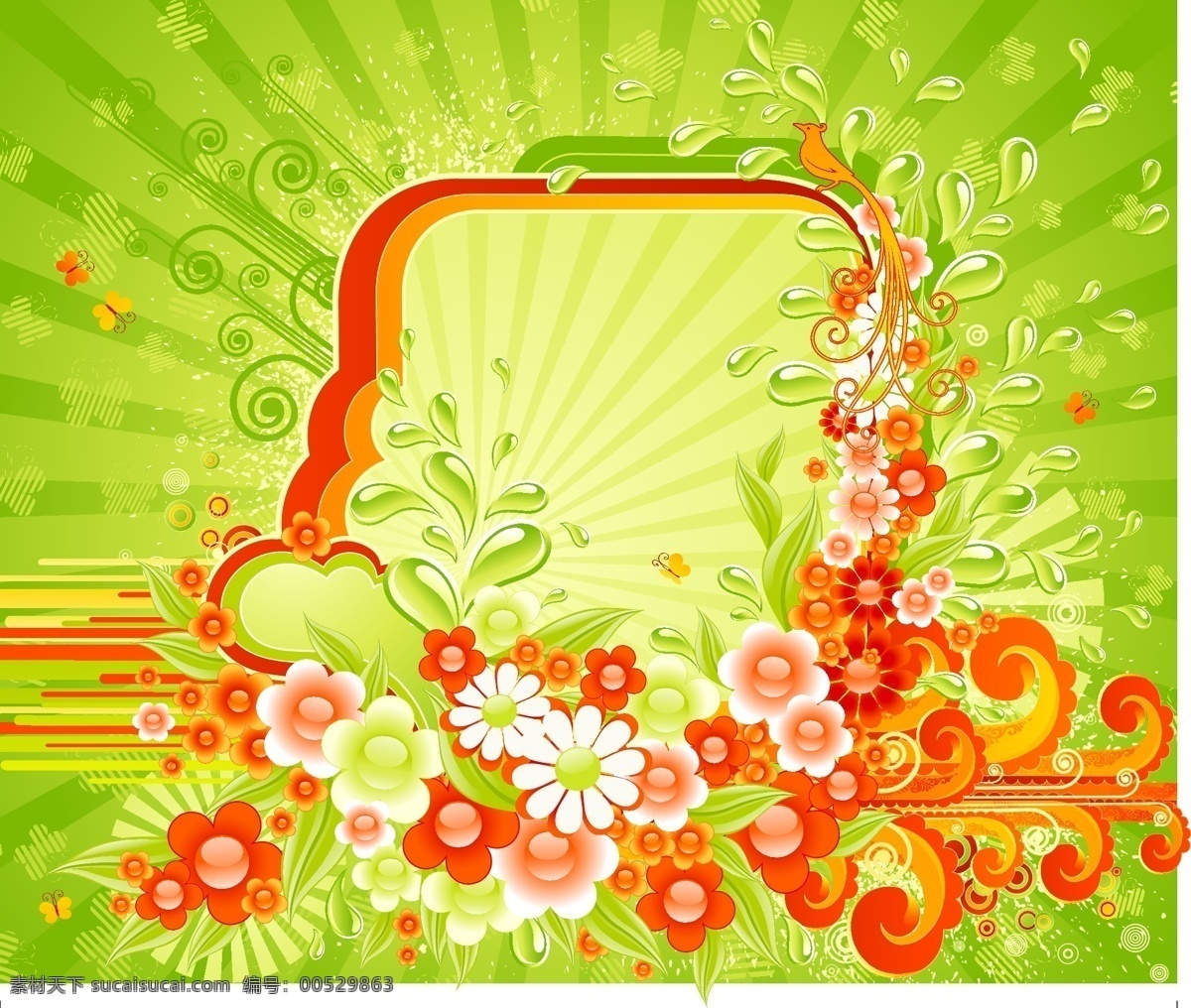 夏日 花 會 flower 背景 花朵 花紋 abstract 夏日花會 橙綠色 花環 彩繪 矢量图 其他矢量图