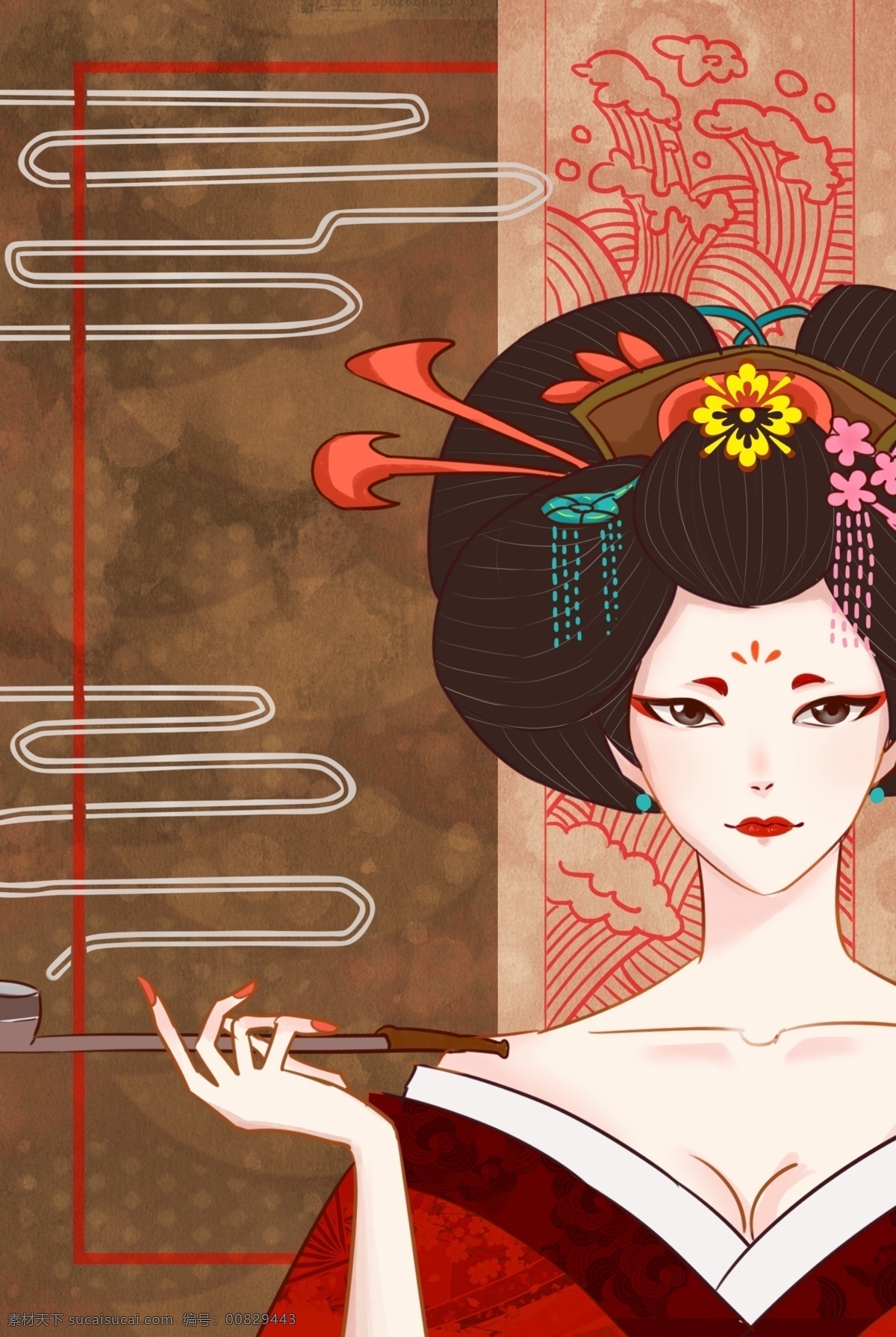 浮世绘插画 日本和风 侍女 2019 装饰图案 花纹样 和服 日式 纹理 分层