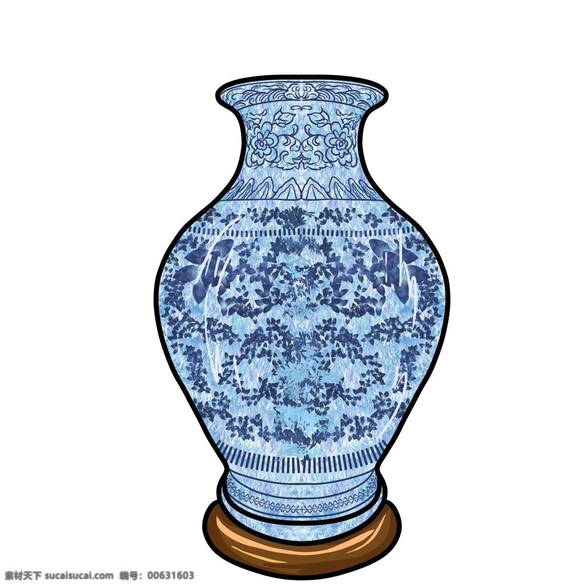 手绘 一个 漂亮 青花瓷 元素 中国风 插画 瓷器 古玩