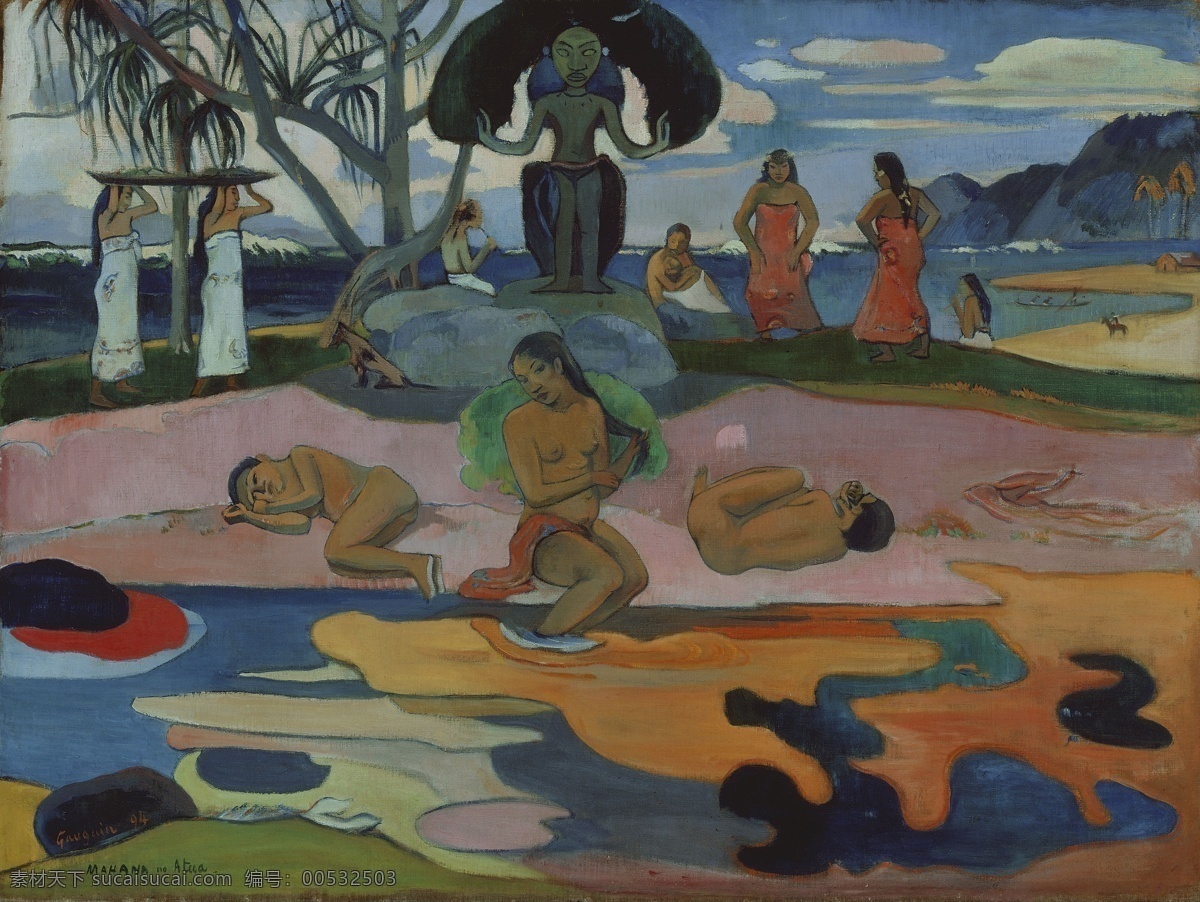 gauguin 印象派 油画 装饰画 法国 画家 保罗 atua no mahana god the of day paul 高更 后 印象主义 装饰素材