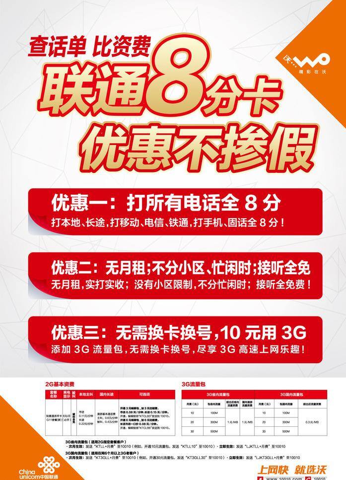 联通 分 卡 优惠 矢量 模板下载 联通8分卡 海报 8分卡 资费 其他海报设计