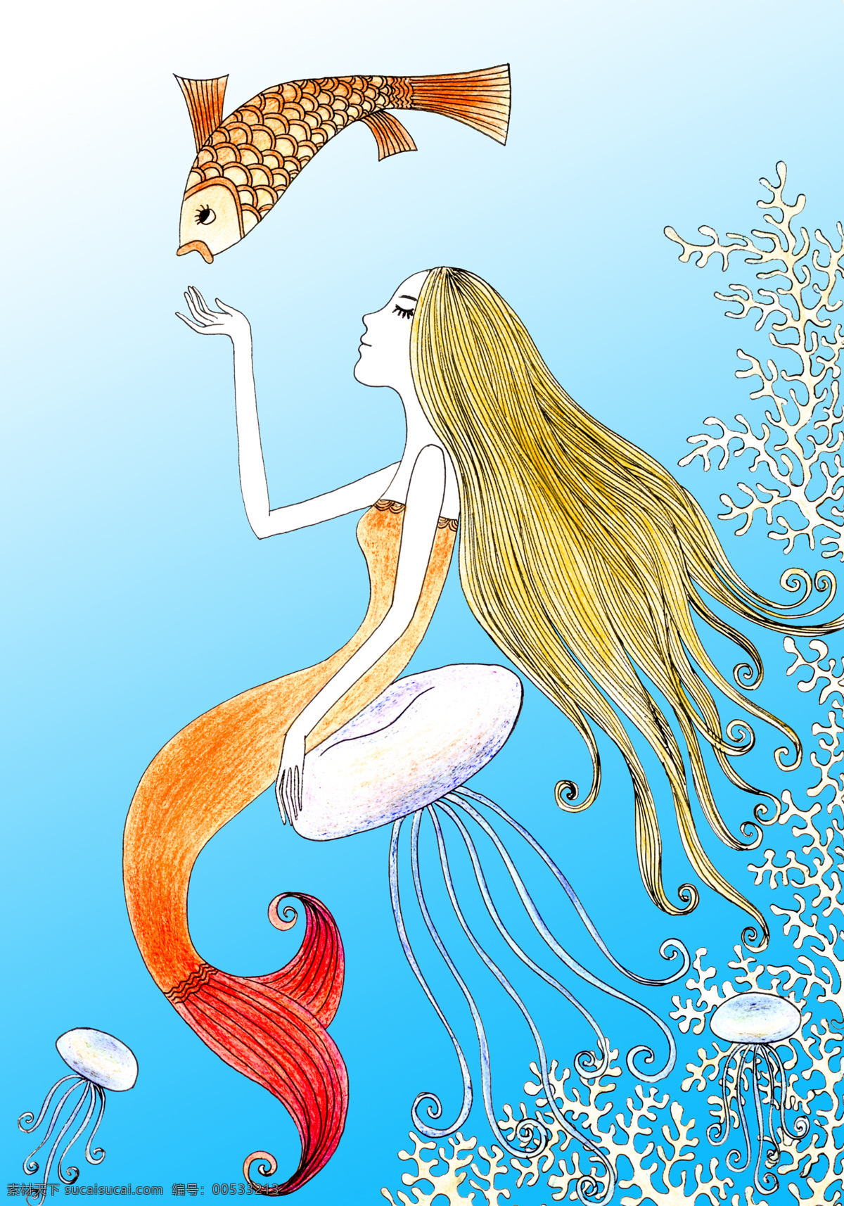 美人鱼 彩铅 插画 海洋 绘画书法 设计图库 手绘 唯美 文化艺术 设计素材 模板下载 插画集
