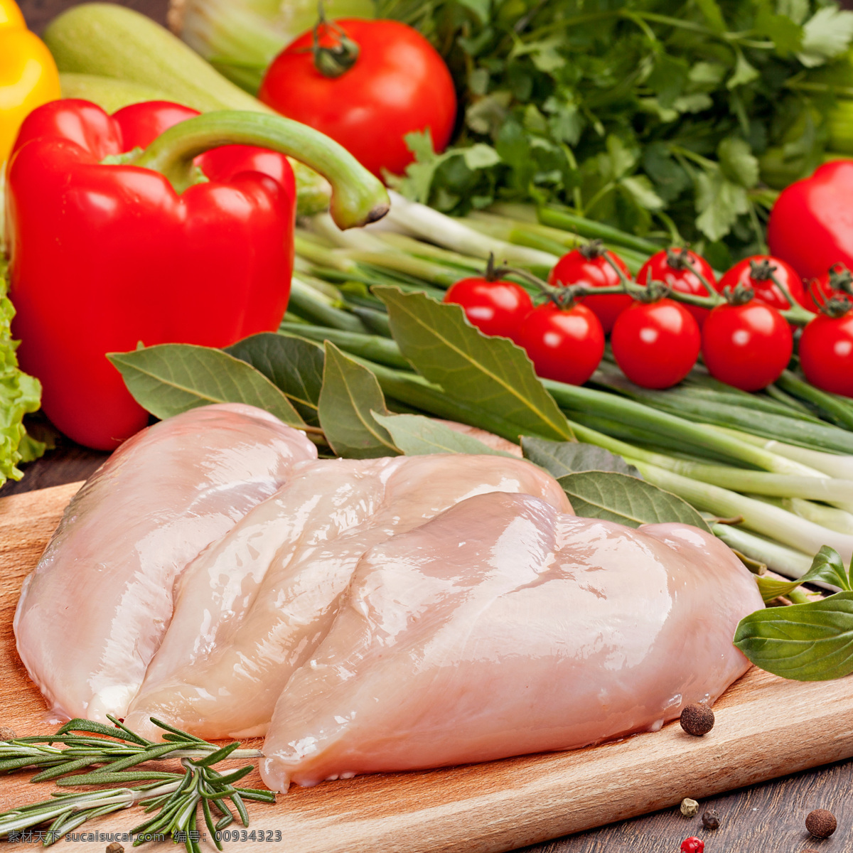 鸡肉与蔬菜 鸡肉 合理膳食 肉类食材 烤肉 新鲜蔬菜 新鲜 食材原料 餐饮美食 食物原料