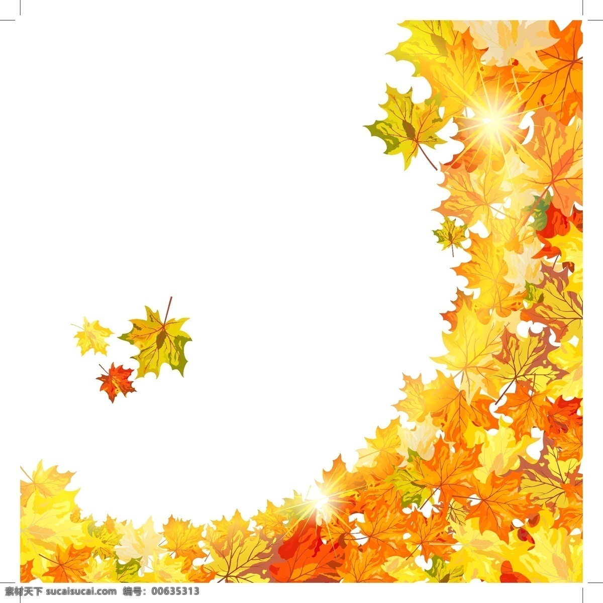 秋天树叶背景 枫叶 黄叶 叶子 秋天背景边框 秋季背景 底纹边框 矢量素材 白色