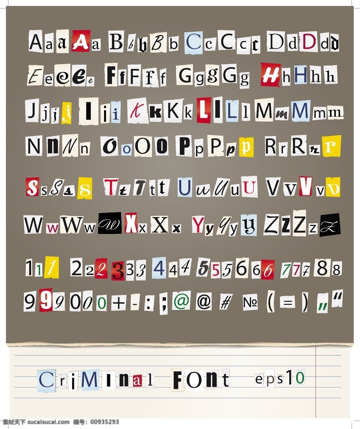 创意 英文 字体 矢量 报纸 矢量图 纸张 criminal font 艺术字