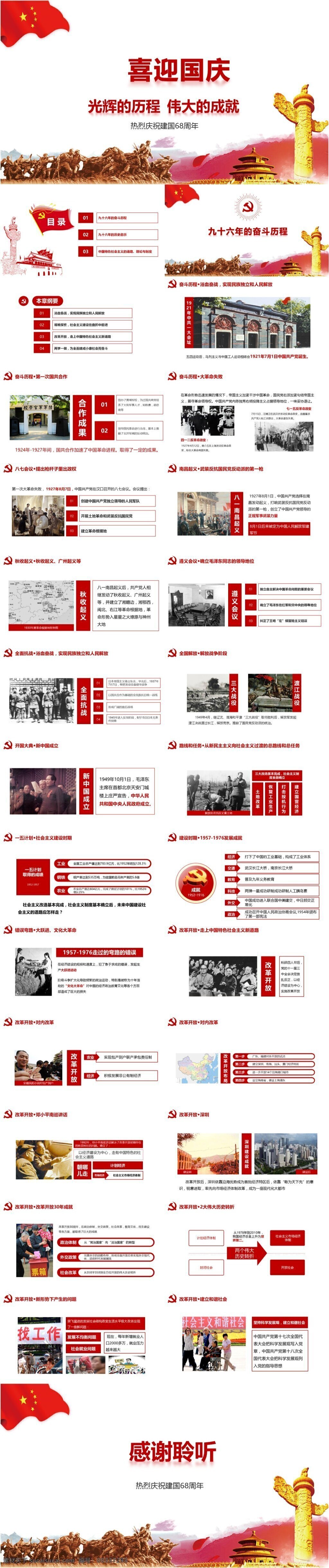 喜迎国庆 欢度国庆 党员 党政 党政专用 党政汇报 红色 汇报模板 天安门 十九大 68周年 建国 十一 十一国庆节