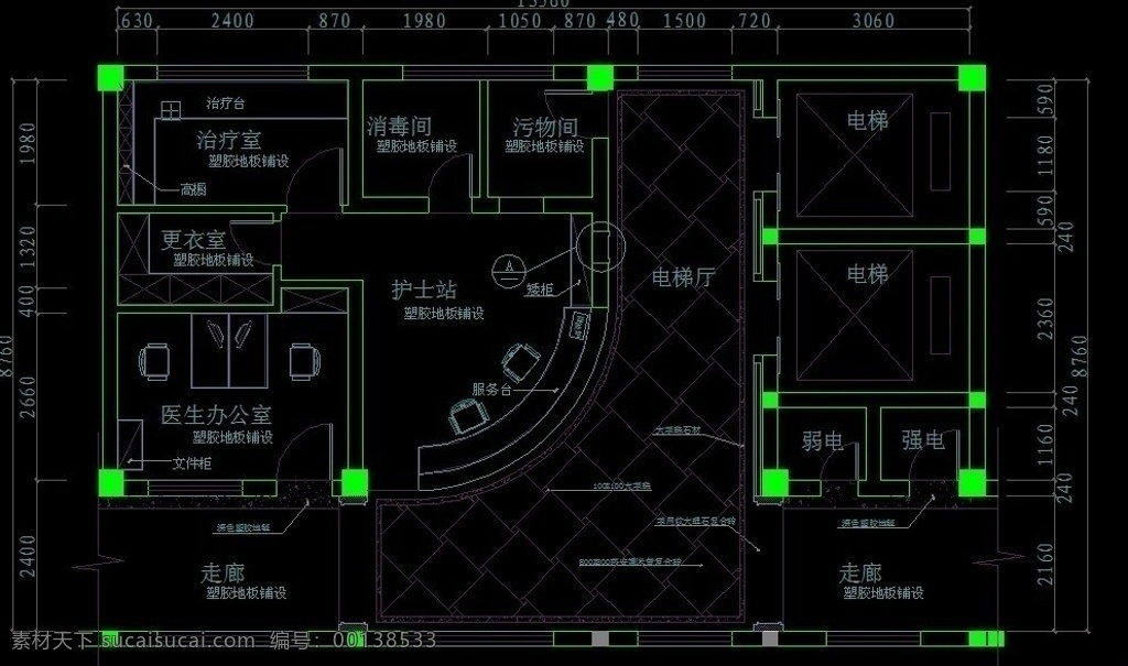 人民 医院 病房 楼 室内设计 护士站 工装 电梯厅 施工图纸 cad设计图 源文件 dwg